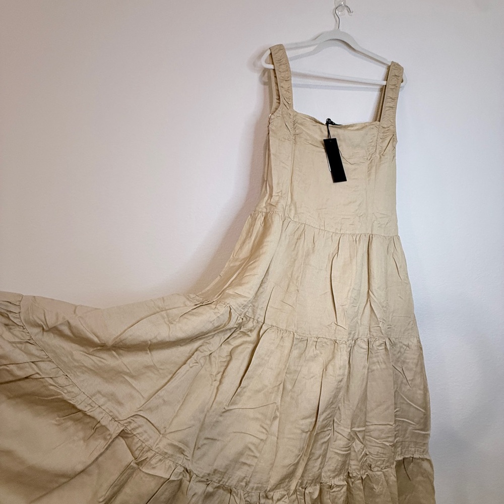 🆕 Lioness Linen Maxi Dress XL 🤎Wheat /Neutral Beige Button Front Boho Luxe NWT - Picture 8 of 16